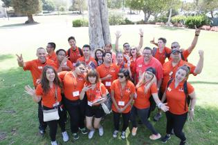  Group of Ventura College Students at FYE Orientation, text below reads: Students, Discover Support Services, and Student Life
