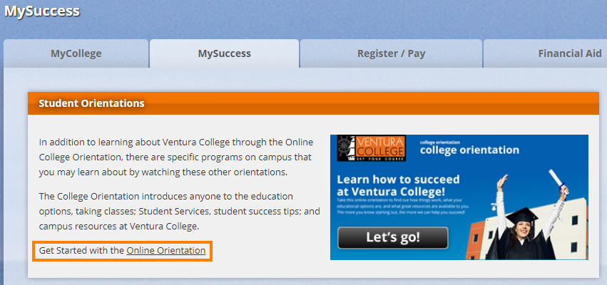 Click on "Get Started with the Online Orientation"