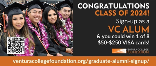 Congrats to class of 2024. Sign up as a vc alum and you could win 1 of 8 $50-$250 VISA cards!