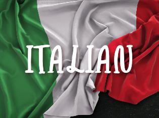 The Italian flag with the word "Italian" overlaid on top.