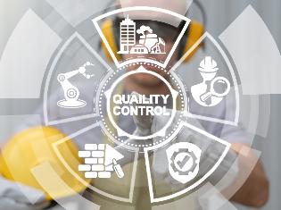 An infographic that says "Quality Control" in the center, surrounded by construction icons.