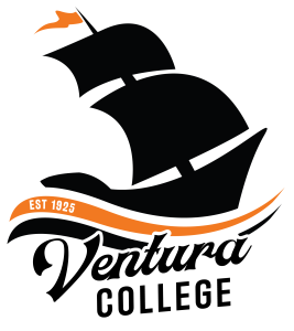 VC logo of ship with two sails on an orange wave with text Ventura COllege Est. 1925