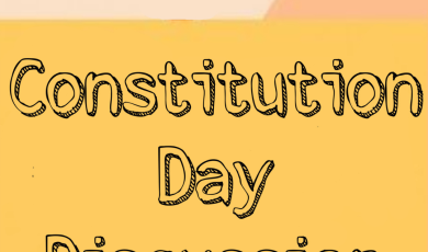 [Text reads: Constitution Day Discussion. Yellow and peach background