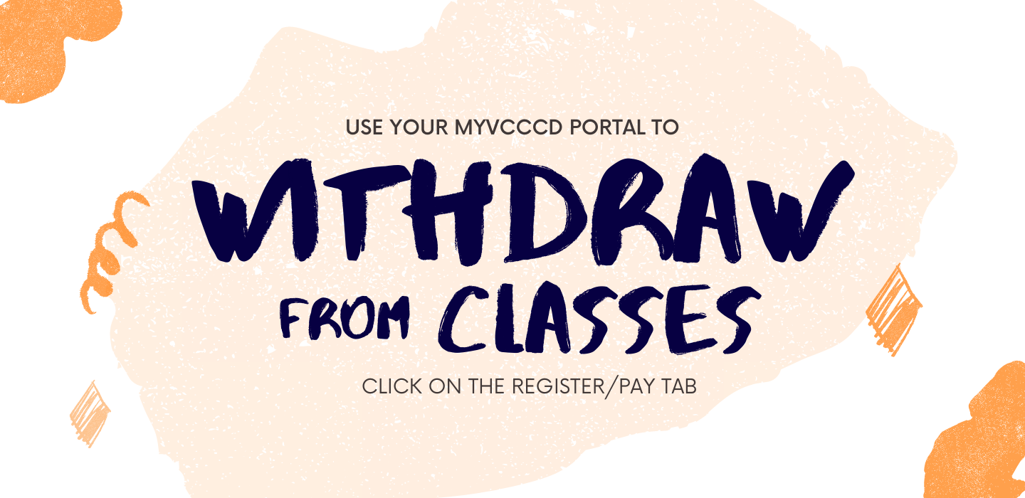 Use your MyVCCCD portal to Withdraw from classes. Click on the Register/Pay tab