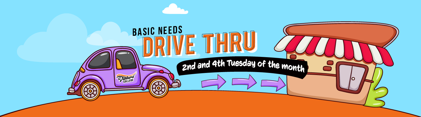Purple VW with Basic Needs Drive Thru Food Pantry Banner - 2nd and 4th Tuesday of the Month