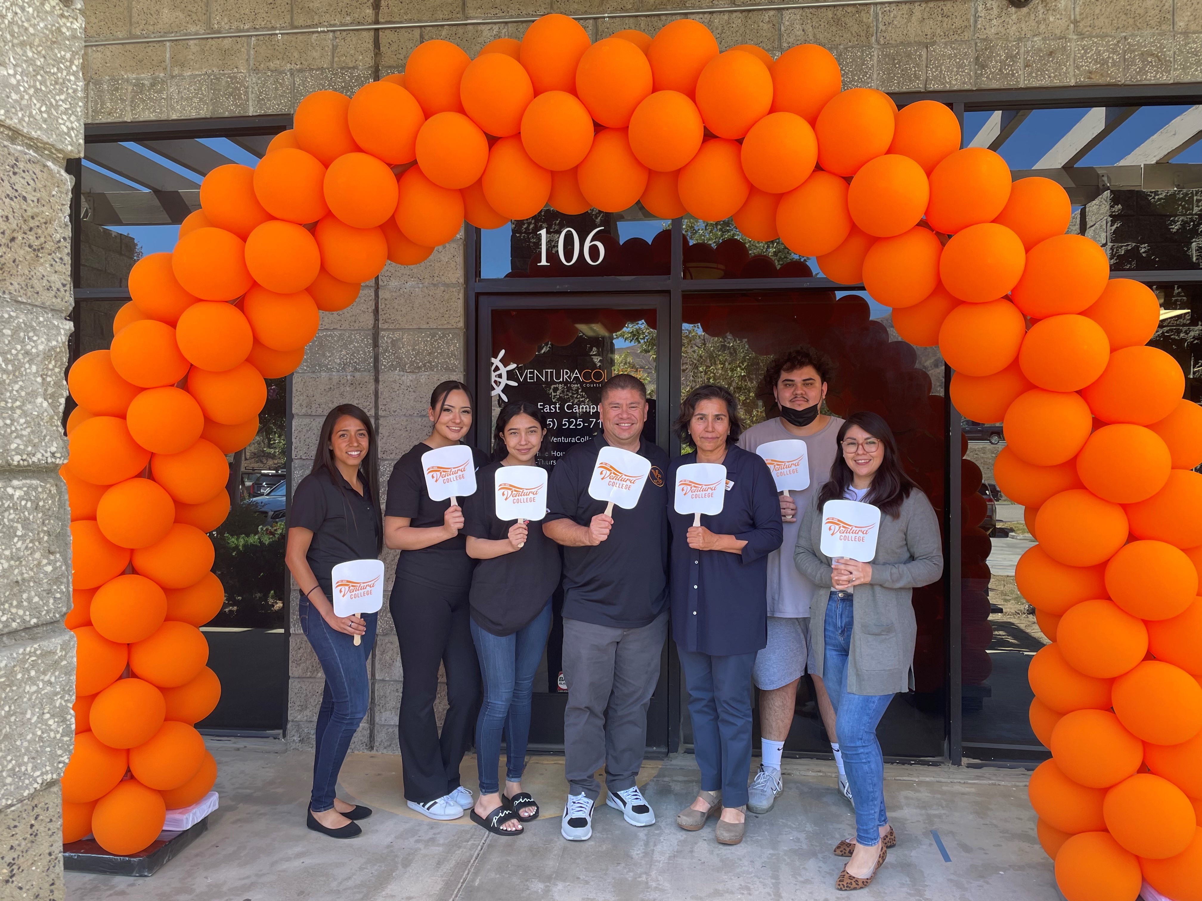 Ventura College East Campus staff posing during welcome back days.