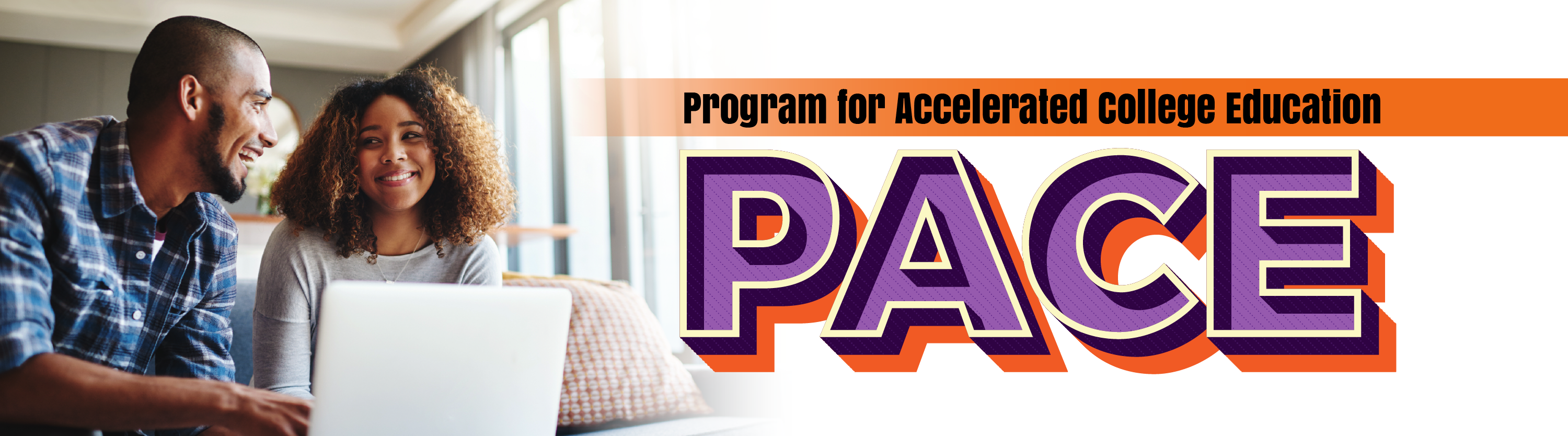 program for accelerated college education with image of a a young couple looking at a laptop