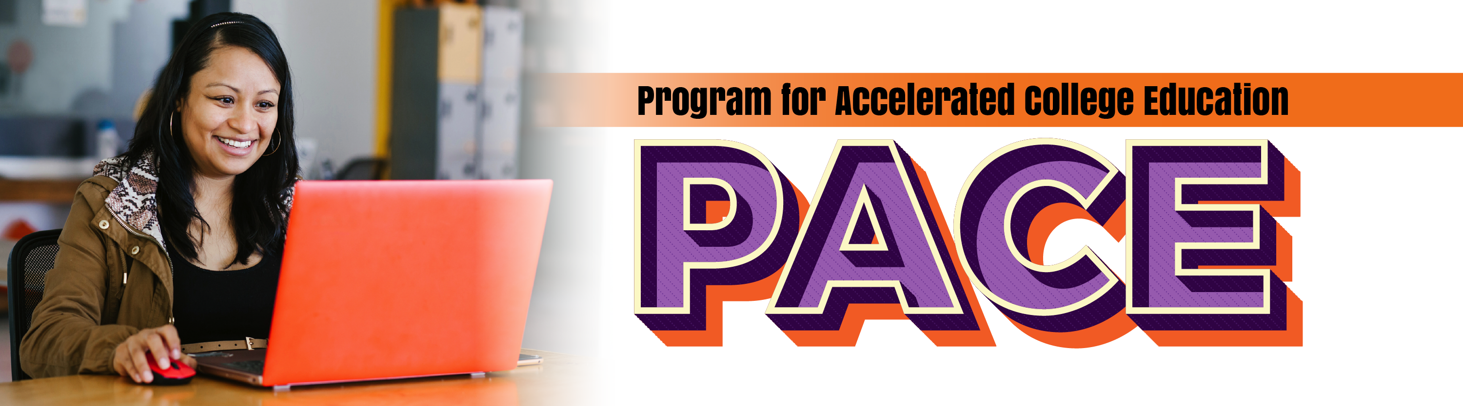 program for accelerated college education with image of a woman using a laptop