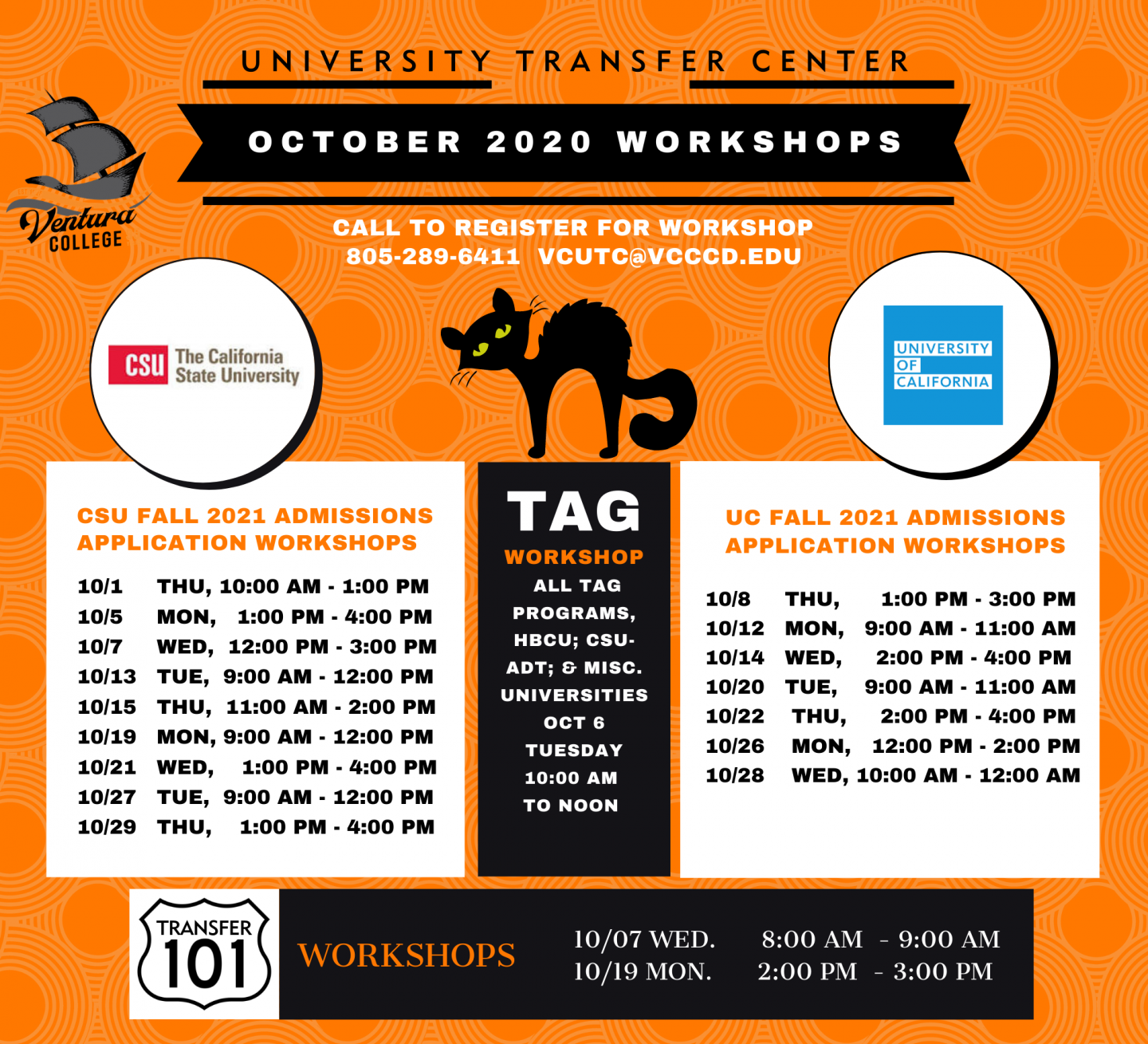 University Transfer Center October 2020 Workshops. Schedule and details listed below.