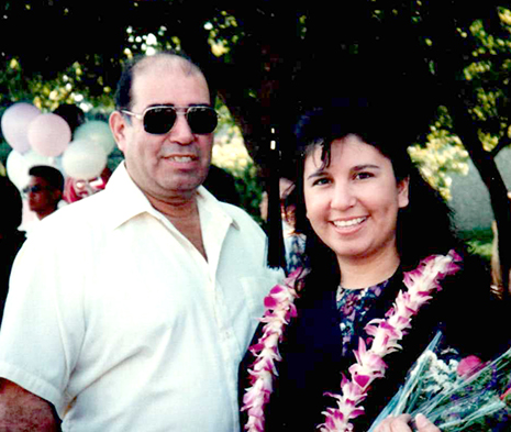 Lisa Smith and her dad at her graduation in 1995