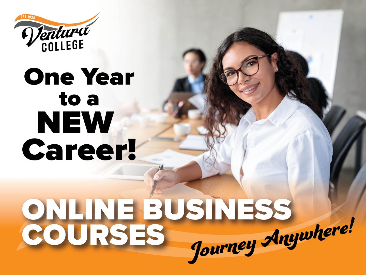 Online Business Courses Ad - Features Female taking notes