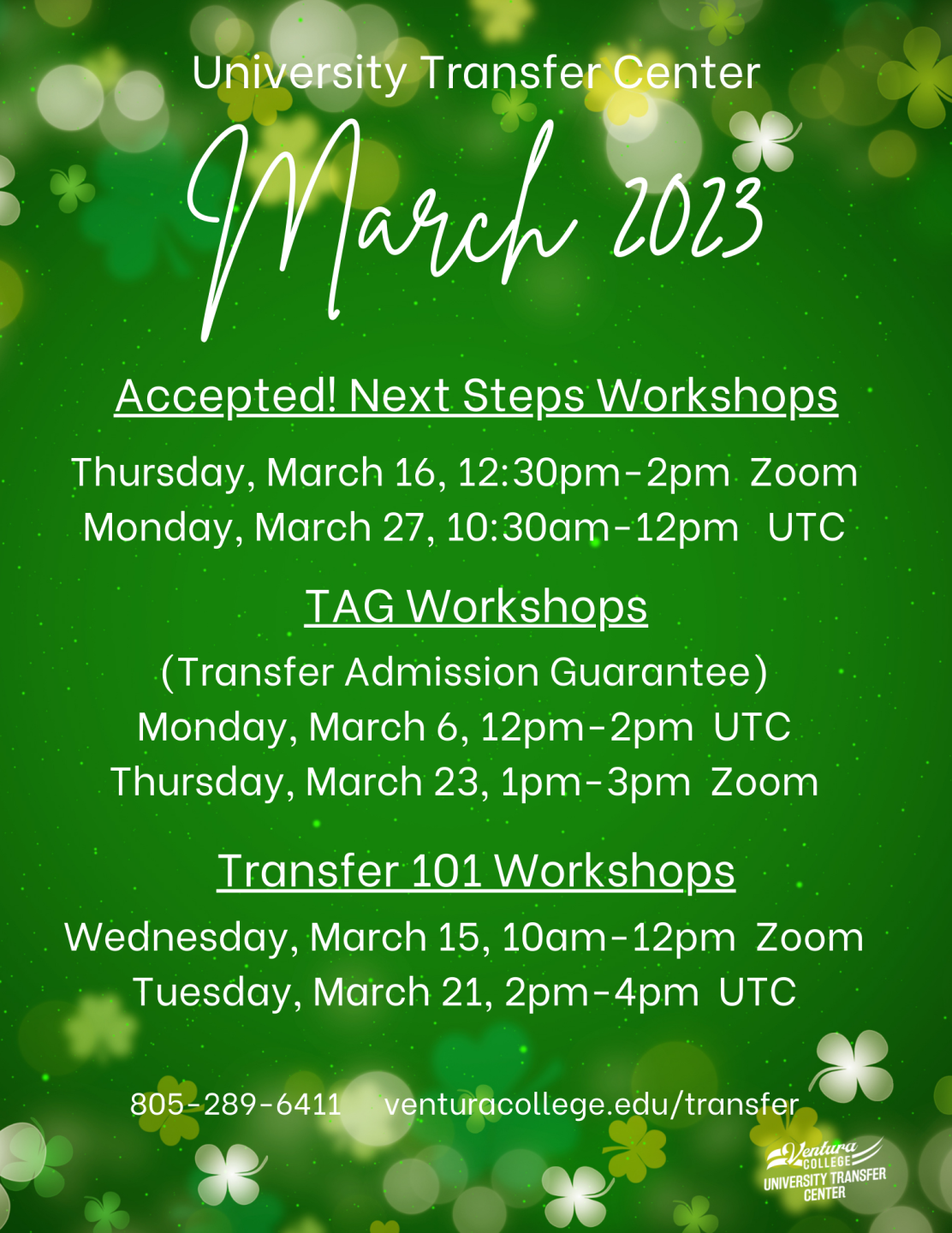 March Calendar of workshops