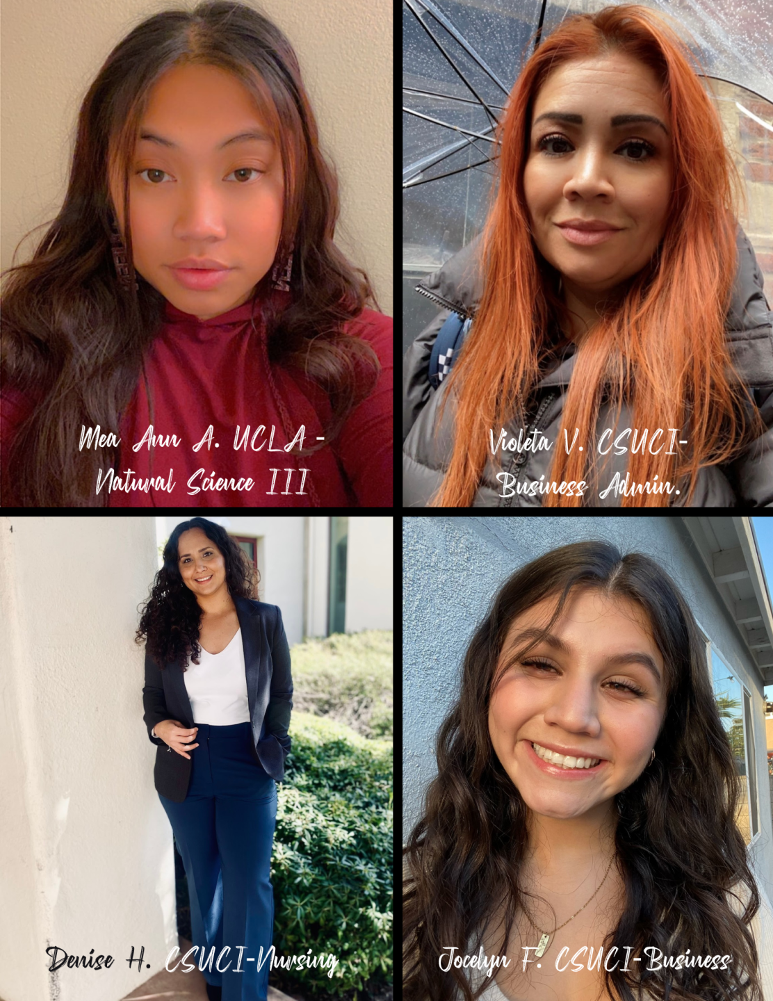 Pictures of 4 students who will be transferring in the Fall