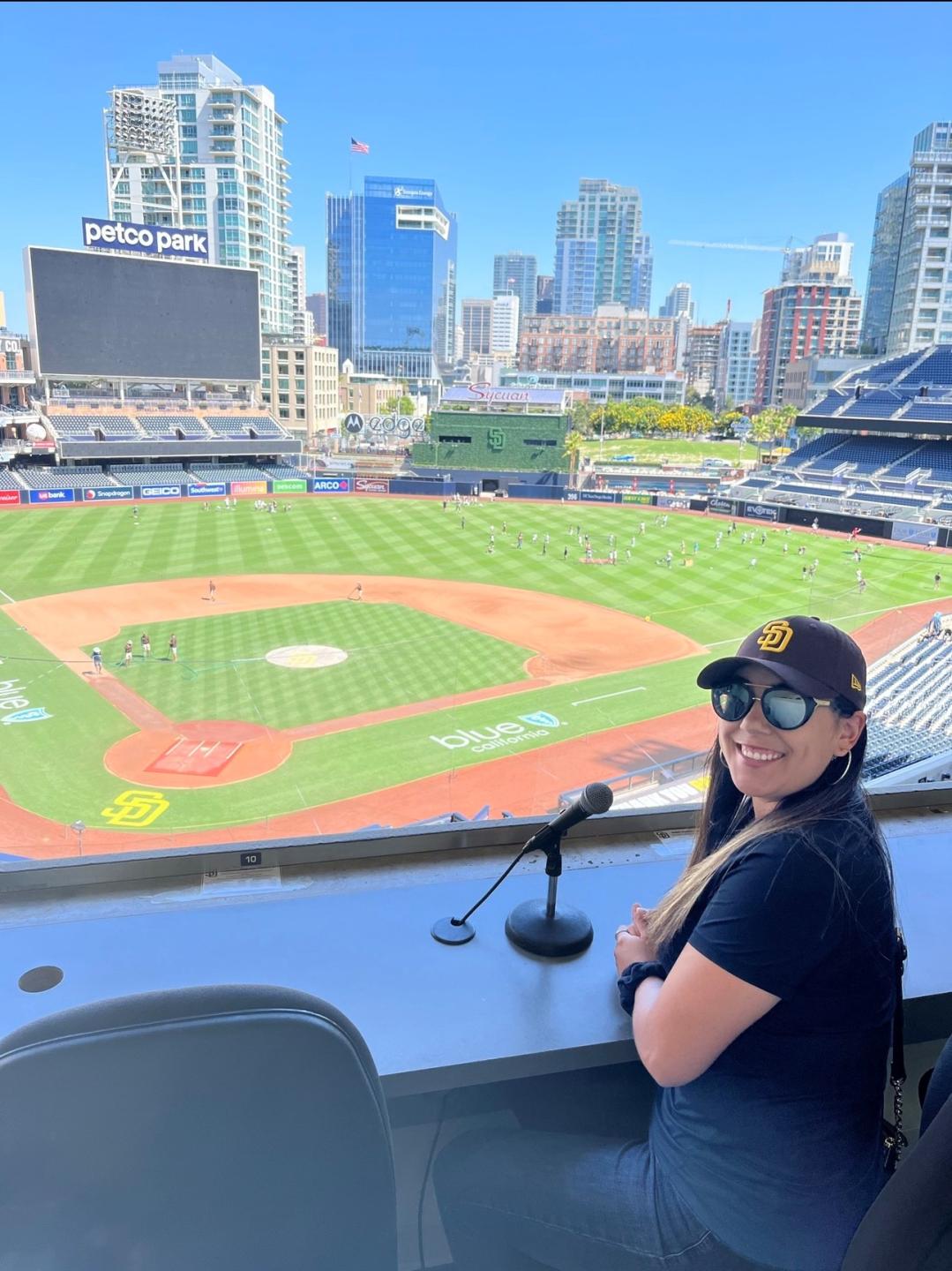 Czarina in the announcer booth at petco park