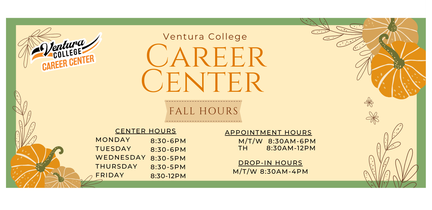 Career Center Fall Hours: Center Hours Monday-Tuesday 8:30am-6pm Wednesday-Thursday 8:30am-5pm and Friday's 8:30am-12pm