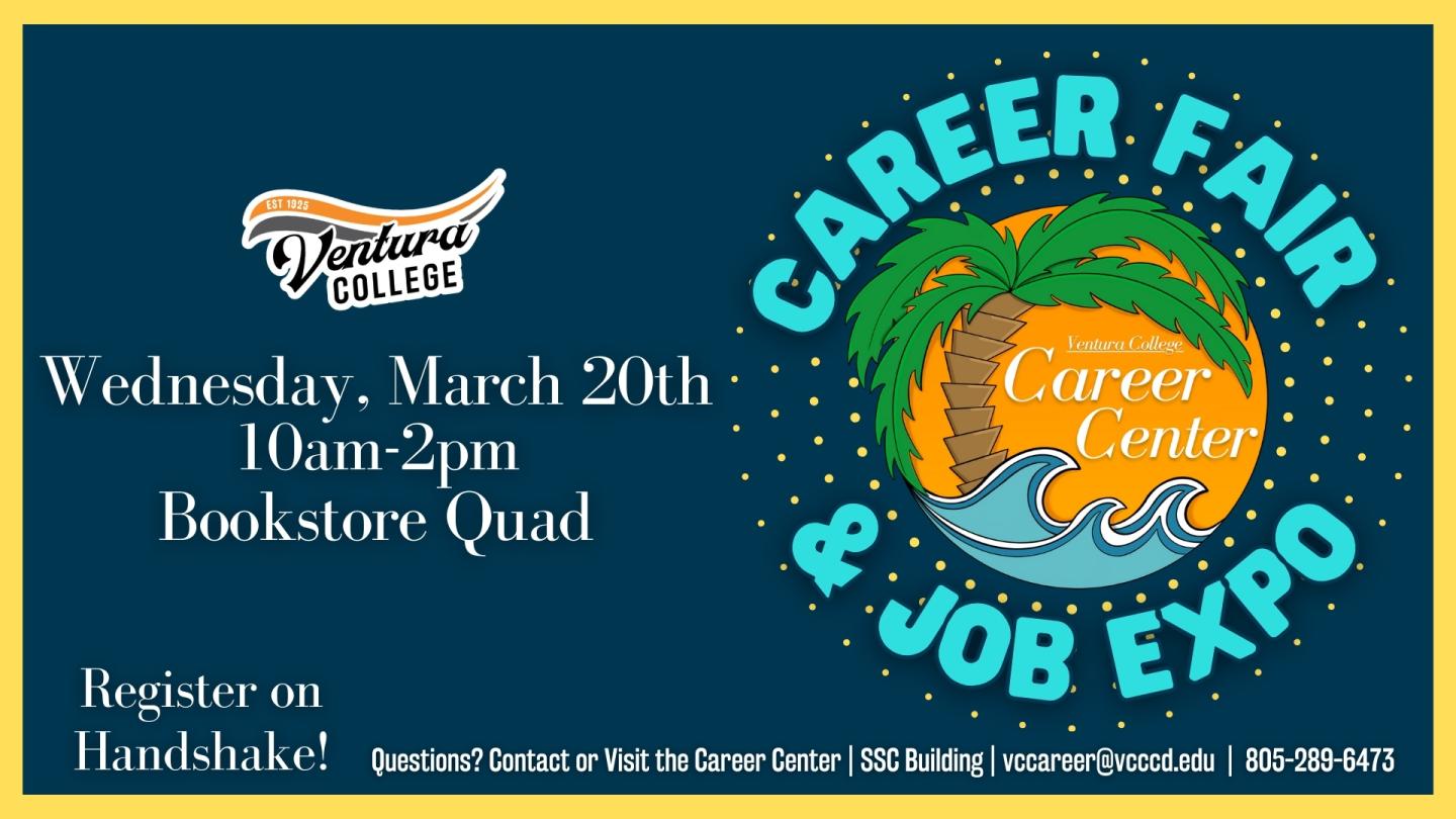 Career Fair and Job Expo will be held on March 20, 2024 from 10 am to 2 pm in the bookstore quad. Register on Handshake today!