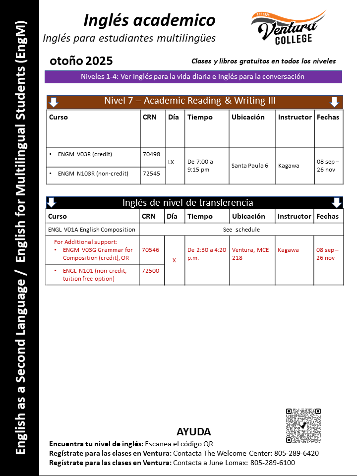 Fall 2025 Advanced ESL Classes (Spanish)