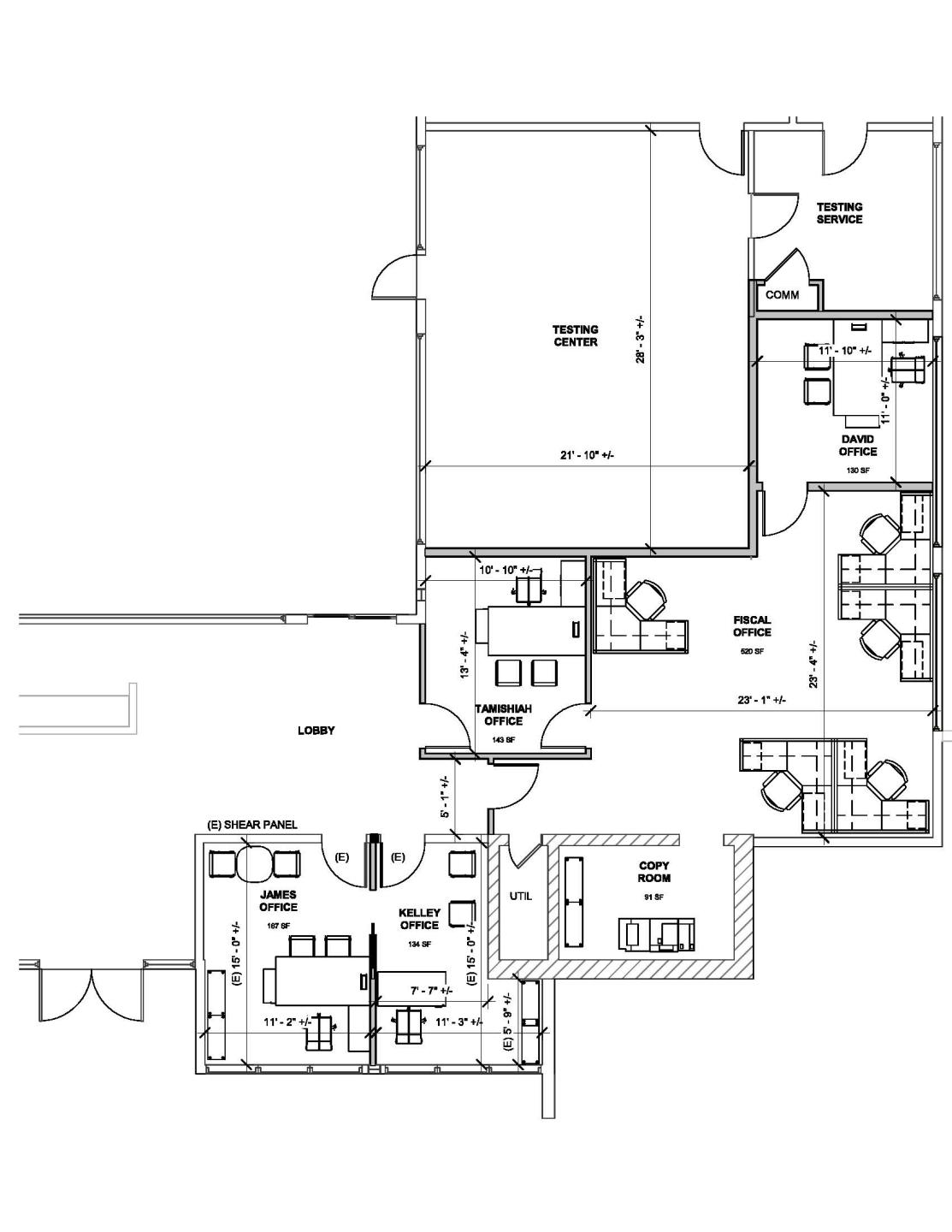 Blueprint rendering design of the inside office space of the Admin Building