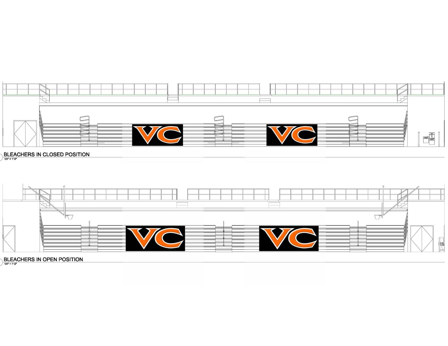 Ventura College AEC Bleachers rendering from the open and closed view