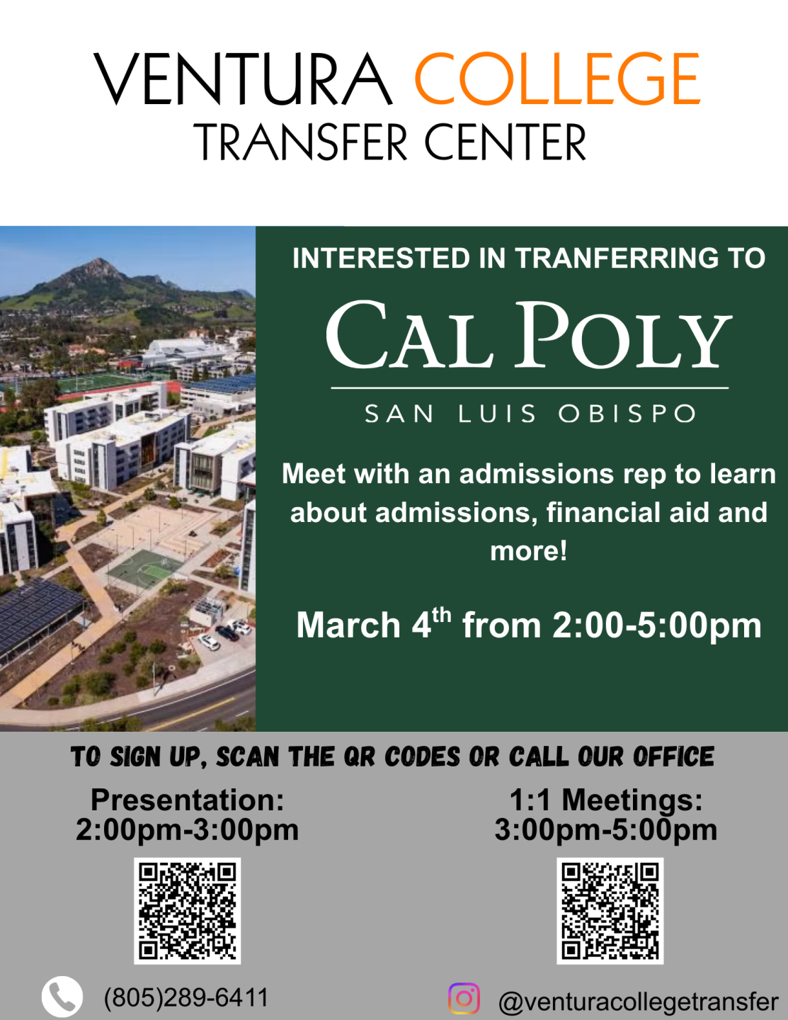 Cal Poly San Luis Obispo Meet with an admissions rep to learn about admissions, financial aid and more. March 4th from 2:00pm-5:00pm