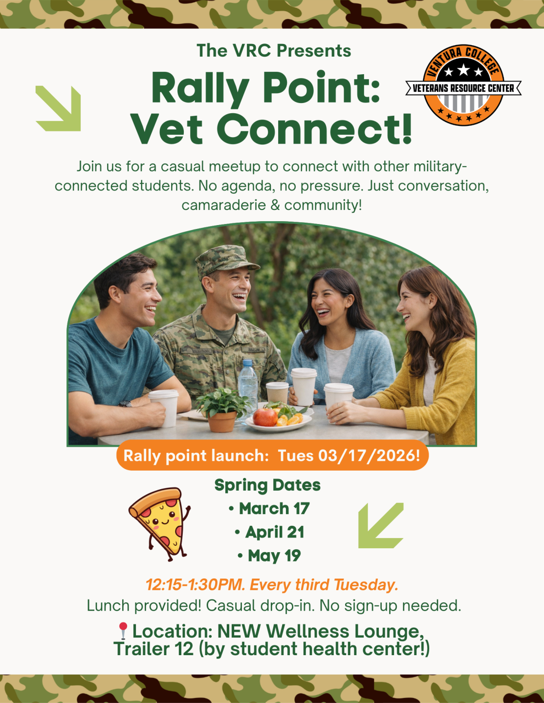 Rally Point: Vet Connect! Join us for a casual meetup to connect with other military connected students