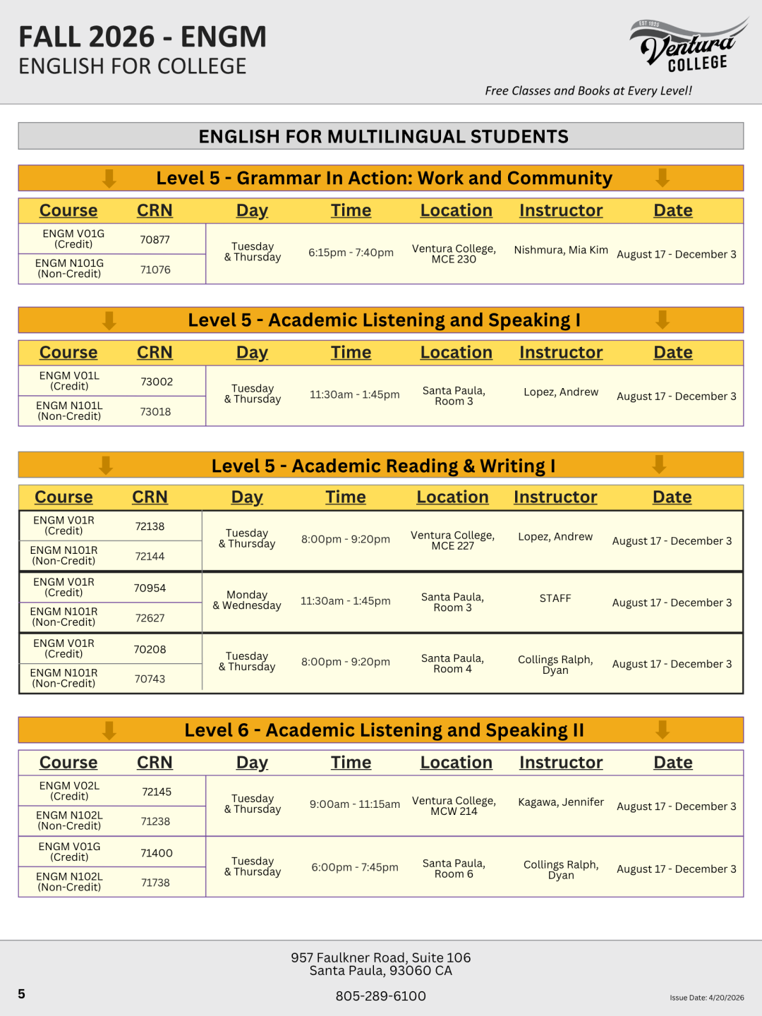 Fall 2026 ENGM Classes, page 1