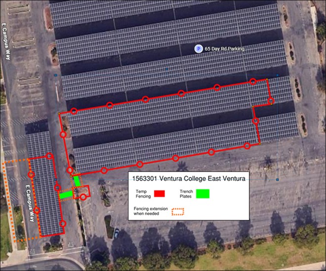 Overhead view of the east parking lot highlighting to first 2 rows of parking spaces closest to Telegraph road.