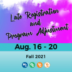 Watercolor splatters and text that reads: Late Registration Watercolor splatters and text that reads: Late Registration