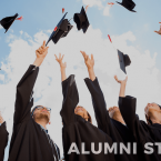 graduates tossing their caps in the air with the text &quot;