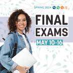 Text “Spring 2024. Final Exams. May 10-16”. VCCCD logos abov