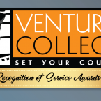 Ventura College, Set Your Course logo with golden banner underneath stating "Recognition of Service Awards"
