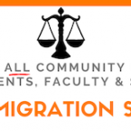 Graphic that reads: Open to ALL Community College Students, Faculty & Staff. Free Immigration services.