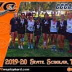 [Photo of Ventura College 2019-20 State Scholar Team with orange on left with VC Pirate logo with cutlass.]