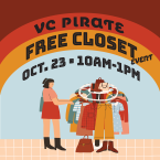VC Pirate FREE Closet Event Oct 23 10 a.m. to 2 p.m. - Cartoon woman looking through clothes rack