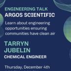 Engineering Talk with Chemical Engineer Tarryn Jubelin Thursday December 4. Learn about engineering opportunites ensuring communities have clean air