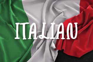 The Italian flag with the word "Italian" overlaid on top.