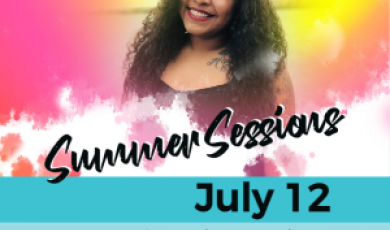 District alumni and text that reads: Summer Sessions July 12 District alumni and text that reads: Summer Sessions July 12