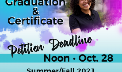 District college student smiling. Text that reads: Graduatio District college student smiling. Text that reads: Graduatio