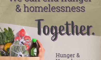 Hands holding a paper bag filled with groceries with text &q Hands holding a paper bag filled with groceries with text &q