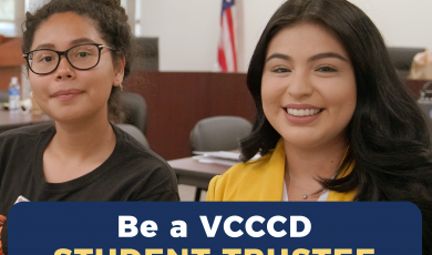 Student Trustee Jessica Martinez and ASVC member sitting in Student Trustee Jessica Martinez and ASVC member sitting in
