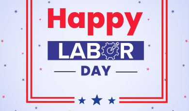 &quot;Happy Labor Day&quot; text with red and blue colors, s