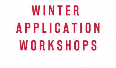 White background, red letters read Winter Application Workshops, CSU logo, 