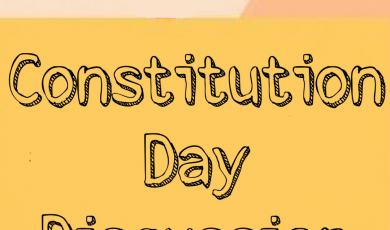 [Text reads: Constitution Day Discussion. Yellow and peach background