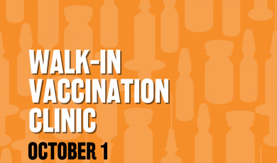 [Walk-in Vaccination Clinic October 1, 8:00 AM - 1:00 PM, Ventura College Guthrie Hall, Offering Pfizer and J&J Vacccines, logos for Ventura College and County of Ventura.