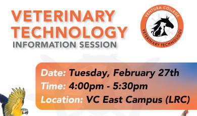 Veterinary Technology Information Session, Tuesday, February 27, 4 p.m. - 5:30 pm.  VC East Campus. Photo of animals