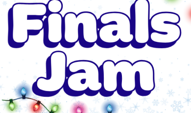Holiday Finals Jam with graphics of christmas lights