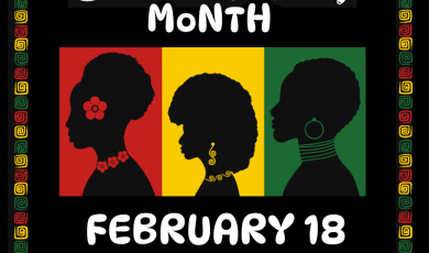 Black History Month Feb 18 10 am to 2 p.m. event graphic of Black women hairstyles