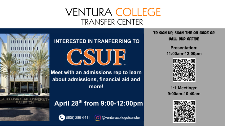 Cal State Fullerton meet with an admissions rep to learn about admissions, financial aid and more. April 28th, 2026 9:00 am - 12:00 pm