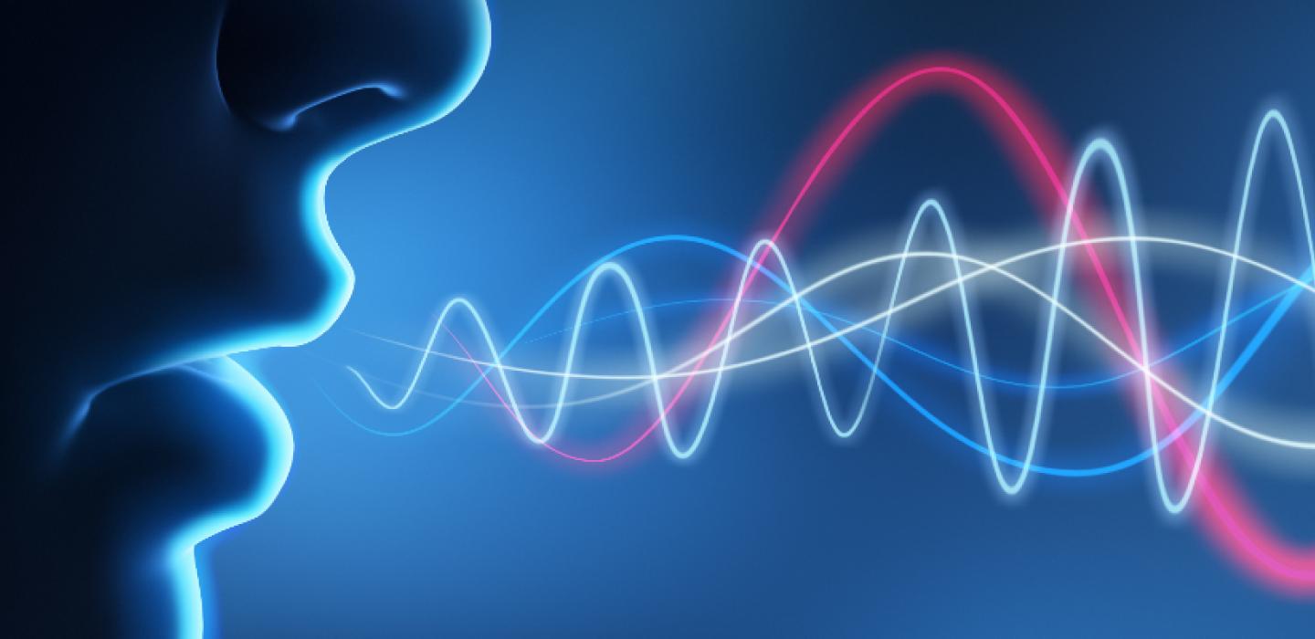 Visual representation of sound waves coming from a human mouth.