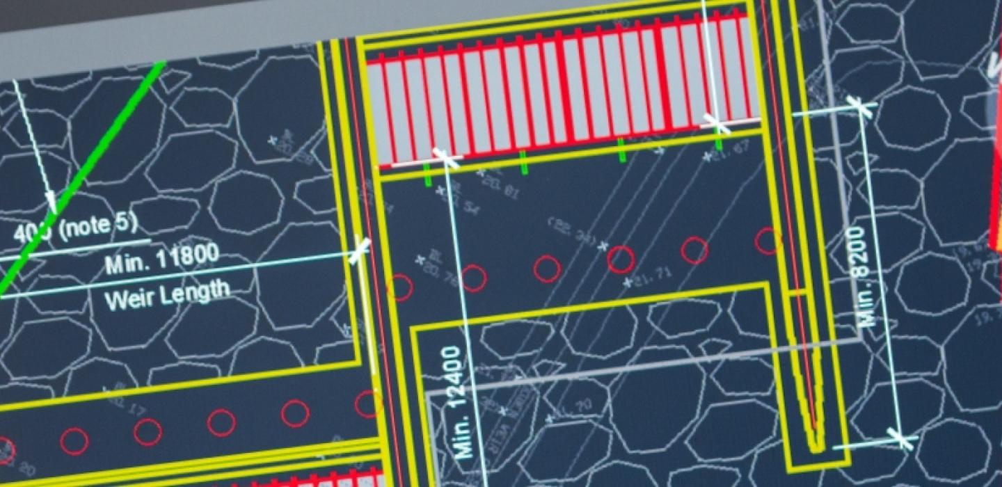 Engineering schematics on a computer screen.